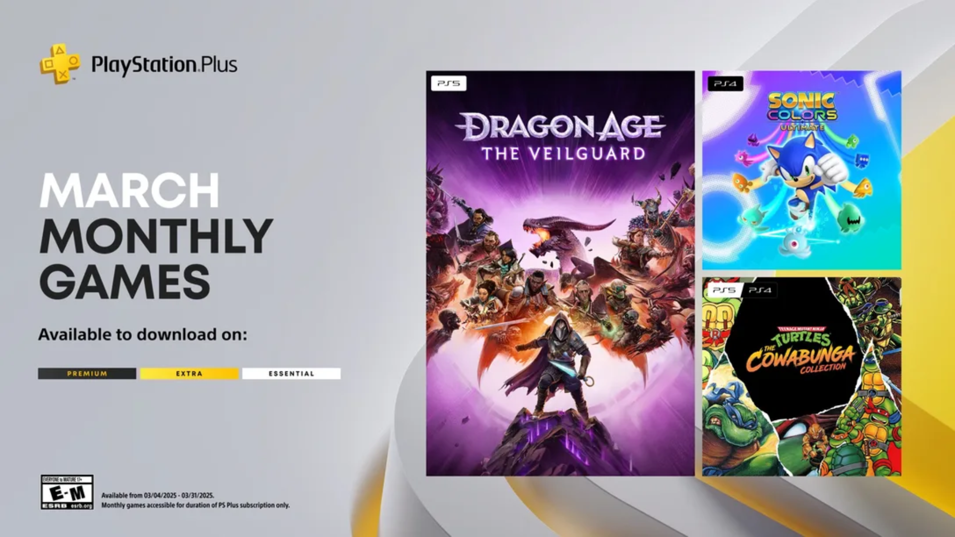 March 2025 PS Plus Games: Dragon Age, Sonic Colors & TMNT Collection